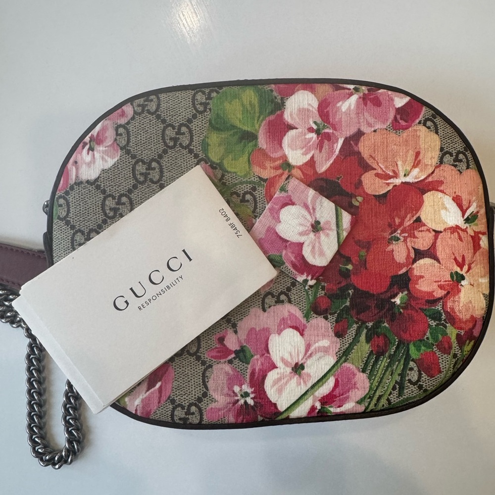 Gucci Red and Pink Floral Cosmetic Bag